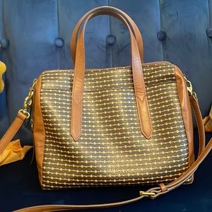 Fossil Sydney Satchel With Matching Wallet Brown and Gold